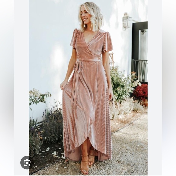 Baltic Born | Andi Ribbed Velvet Wrap Dress in Champagne - Picture 1 of 7